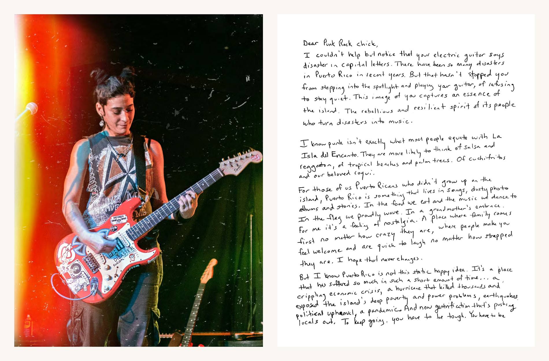 A guitarist beside a handwritten letter