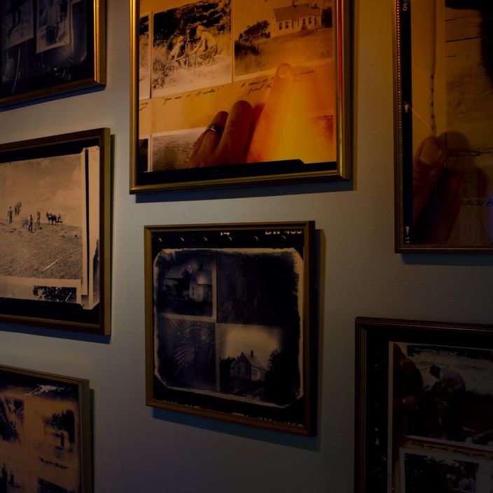 Detail of framed archival photographs