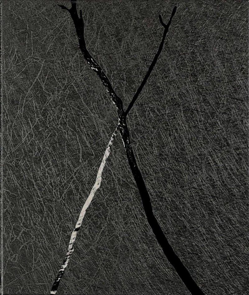 The cover of X: a silver X on a dark handmade board